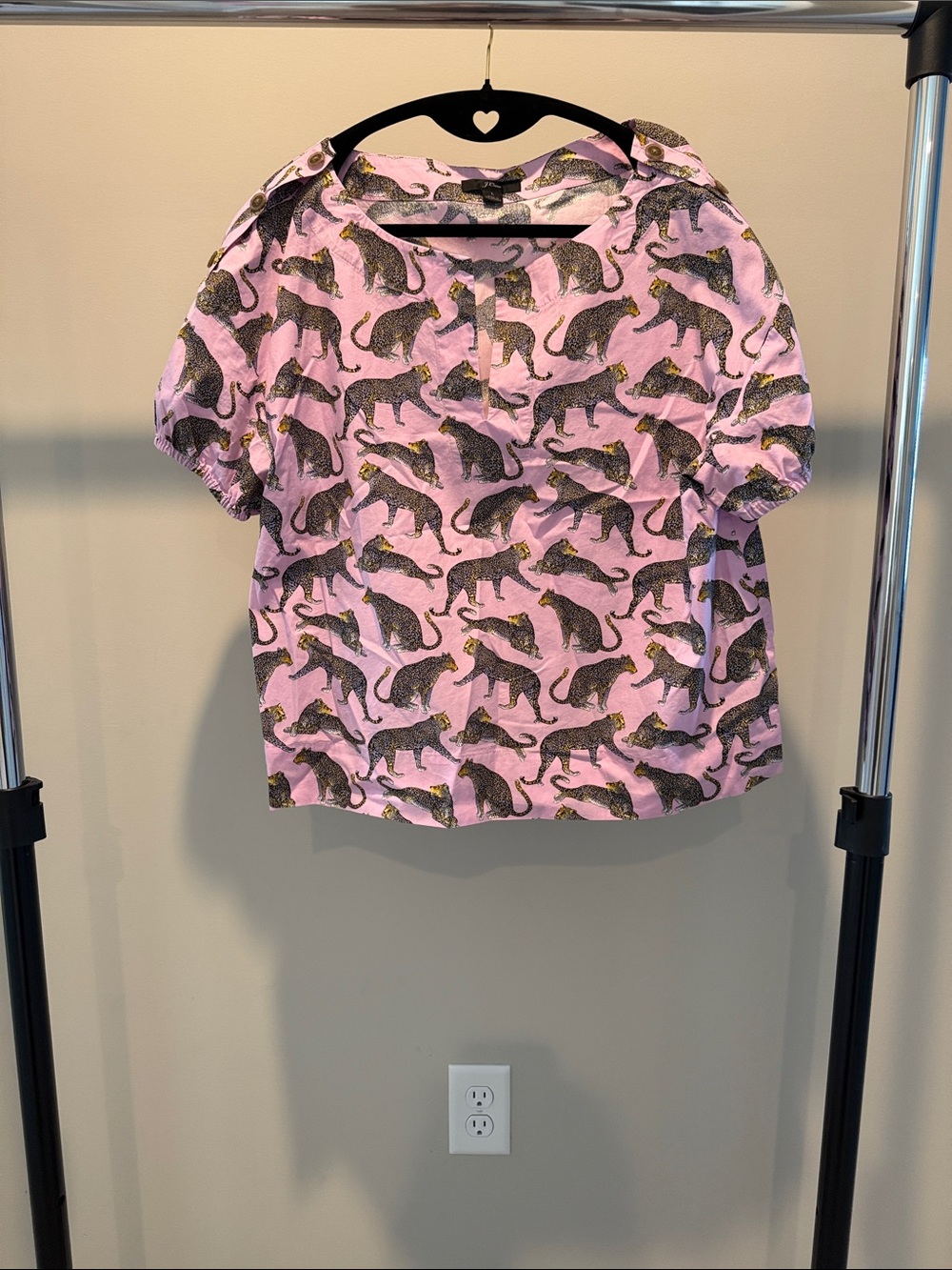 J. Crew Pink Leopard Print Short Sleeve Blouse